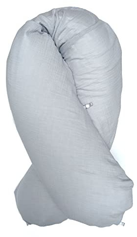Blausberg Baby - Musselin Stillkissen-BEZUG 190x38cm mit Nestbau-Funktion, z.B. für Das Original von Theraline - Materialien Oeko-TEX Standard Zertifiziert - Made in Germany - Hellgrau