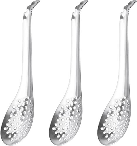 INHEMING 3 Piezas Cuchara de Caviar para Sopa, Cuchara Ranurada de Acero Inoxidable, Cuchara Cocina Molecular,Cuchara de Esferificación