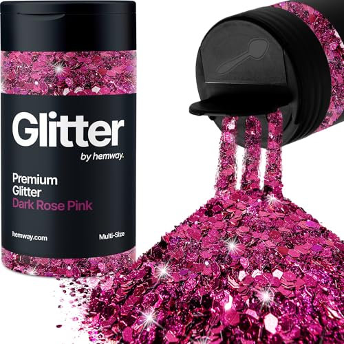 Hemway Premium Glitter Shaker - Dark Rose Pink | 120g Multi Size Metallic Flake Sequins for Resin & Epoxy Crafts | Craft Supplies for Tumblers, Festival, Hair, Face, Body, Eye & Nail Art