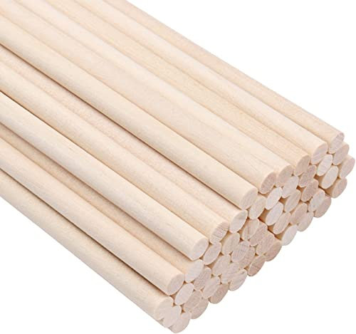 DOITEM 50 Stück unbehandelte Naturholz-Dübelstangen Hartholzstäbchen für Handwerk und Heimwerker (150 mm x 5 mm)