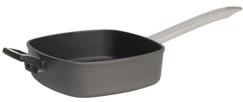 SKK große viereckige Grillpfanne 28x28 cm - induktionsgeeignet - hohe eckige Antihaft Bratpfanne mit Gegengriff & Edelstahl Griff - Made in Germany