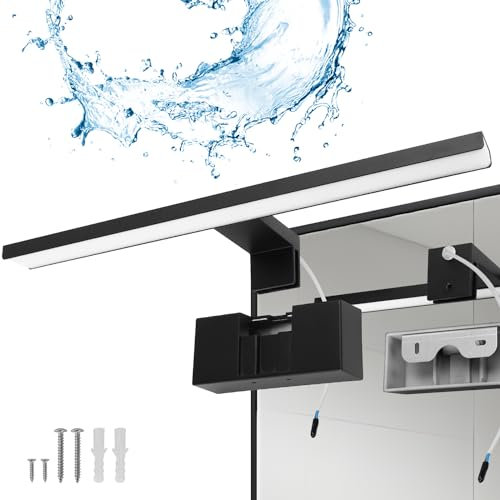 Aigostar 8W LED Picture Lights for Wall 40CM Mirror Lights 4000K Wireless Vanity Lights with IP44 Waterproof 560LM Black Picture Light Suitable for Bathroom Cabinets Vanity Photo Black Frosted