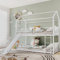 KecDuey Metallrahmen Kinderbett 90 x 200cm,Etagenbett mit Treppe mit rechtwinkliger Leiter, Hausbett mit Rutsche,Jugendbett mit Fallschutz und Gitter, Weiß