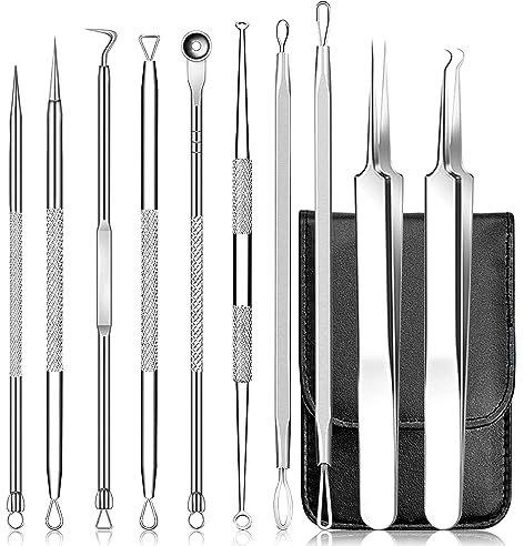 10 piezas Herramienta para Quitar Espinillas,herramientas eliminación de puntos negros kit Para La Piel Facial Y La Nariz,Remover Aguja de Acné para Quita Espinillas Granos Comedones