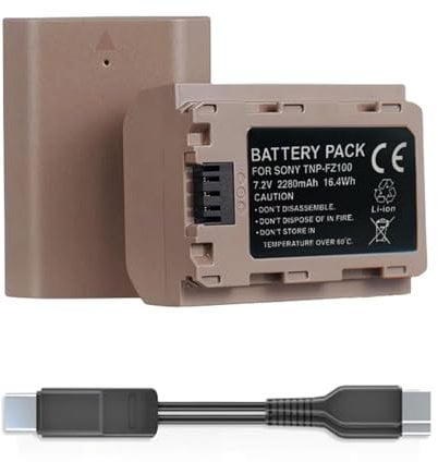 F1TP NP-FZ100 Rechargeable Camera Battery with USB-C Port, 2 Pack 2280mAh Battery Fit for Sony Alpha 6700 7CR 7C II A6600 A7IV A7SIII A7C A1 FX3 A7R3 A7R IV, A9 A9R A9S, Replaces BC-QZ1,NP-FZ100D