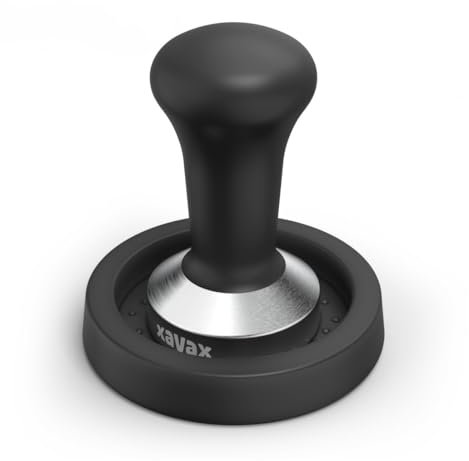 Xavax Kaffee-Tamper 51mm mit Tampermatte Silikon (Barista-Set mit Kaffeestampfer Edelstahl-Tamper-Base 51 mm und Tamper-Ablage rutschfest, Espresso Stamp für Kaffeepulver, Siebträgermaschine) schwarz
