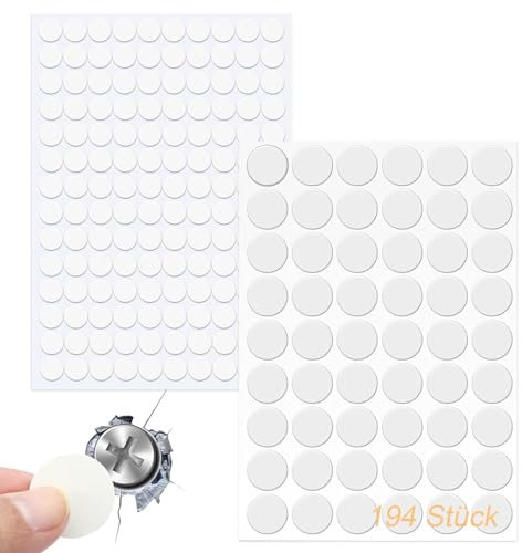 194 Stück Schraubenloch rund Aufkleber, 21mm/12mm Schrauben Abdeckkappen Selbstklebend, Weiss PVC Schrauben Abdeckkappen für Möbel Schrank Tür Schreibtische