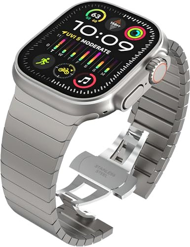 Cinturino Originale Titan Compatibile con Apple Watch Cinturino Ultra/Ultra 2, Se, Serie 10/9/8/7/6/5/4/3/2/1 49mm 46mm 45mm 44mm 42mm 41mm 40mm 38mm, Uomini E Donne in Metallo in Acciaio
