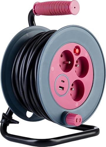 Enrouleur bricolage 3 prises + 2 USB-A/C - Rose - Zenitech