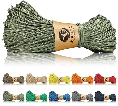 Ganzoo Paracord 125 Seil 1mm Takel-Schnur, Nylon & Polyester, Allzweckseil für Armband, Hundehalsband, Hundeleine & Knüpfen, Takeln, Camping & Survival, ArmyGreen
