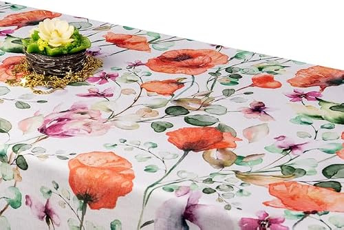 GOLDMAR Klassische Blumen-Tischdecke, Wasserabweisend, Fleckenresistente Schmutzabweisend Blumen - für Partys, Elegante Tisch Deko (140x200 cm, Mohnblumen-w009)