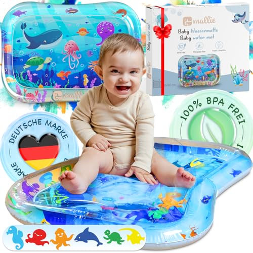Mallie® Tappeto Acqua Neonati Tummy Time | Tappetino Sensoriale Neonato Gonfiabile con Acquario | Giochi Bambini Tummy Time e Sviluppo Motorio | Tappetino Neonati Sicuro e Confortevole