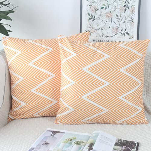 OYIMUA Kissenbezug 45x45 Orange 2er Set Samt Kissenbezüge Quadratisch Kissenhülle Modern Dekokissen Geometrisch Wurfkissenbezug Wohnzimmer Kissenhüllen Sofakissen Bezug Kuschelkissen Zierkissen
