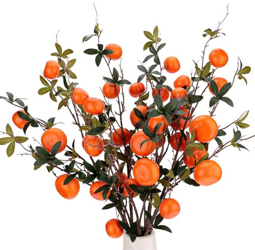Gresorth Indoor Decoration Lifelike Artificial Orange Fake Plastic Fruit Branch Realistic Foam Stem Ornament Festival Restaurant 3pcs