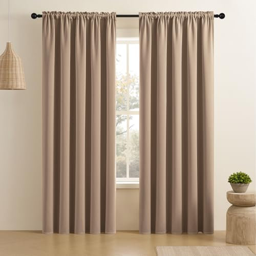 CUCRAF Khakifarbene Verdunkelungsvorhänge, 213,4 cm Länge, 2 Paneele, Stangentasche, Raumverdunkelungsvorhänge für Schlafzimmer, Wohnzimmer, isoliert, thermisch, lichtblockierend, 132 x 213 cm (B x L)