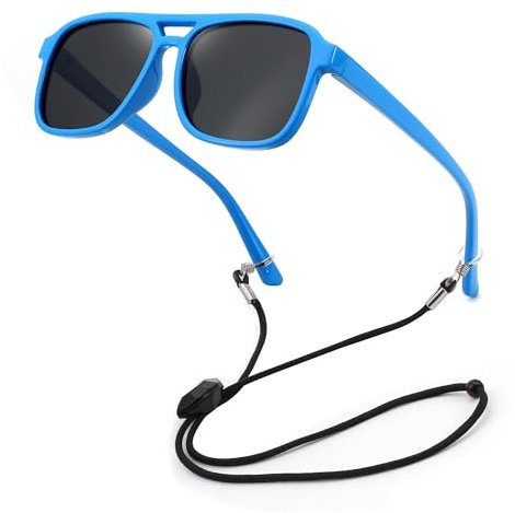 FEISEDY Lunettes de Soleil Carrées Enfants Polarisées 3-9 Ans Rétro avec Protection UV400 & Monture TPEE pour Garçons Filles B0152