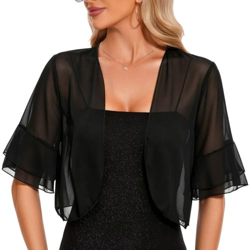 ATXNN Women's Bolero Shrug Chiffon Cropped Cardigan Ruffle Half Sleeve