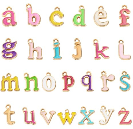 Crafans 2 set di ciondoli smaltati con lettere A-Z colorate in lega dorato chiaro per fai da te, collane, orecchini, portachiavi