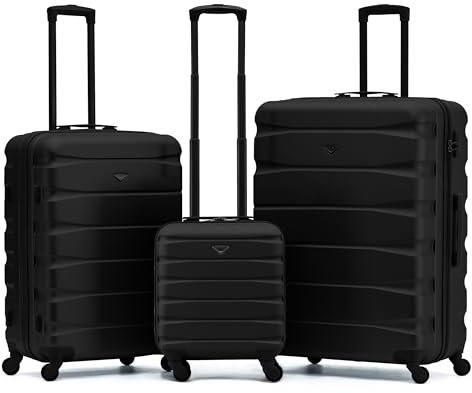 Flight Knight 3er-Set Mittelgroß und Groß Leichtes, starres ABS-Handgepack mit 4 Radern, zugelassen fur uber 100 Fluggesellschaften, darunter AB, Ryanair und easyJet, 45x36x20cm