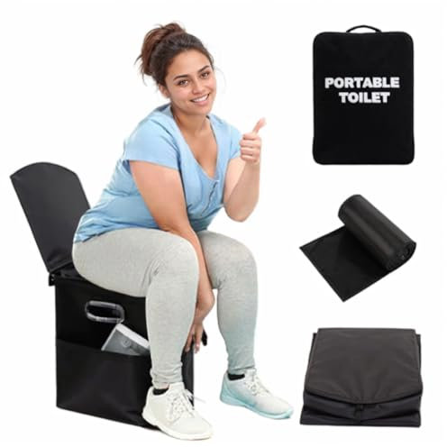 TEMPTIPS XL Portable Toilet for Adults – Extra Large Folding Camping Toilet with Lid, Perfect for Adults and Kids. Compact and Portable Potty for Car, Hiking, Beach, and Camping Adventures