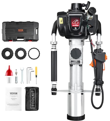 VEVOR Enfonce-pieux à Essence, 37,7 cc, Pilon de Poteau de Clôture en T à 4 Temps Portable, 1000 W, avec 3 Têtes d'Enfoncement 45/55/88 mm, pour Clôtures de Fermes, de Ranchs, Améliorations Routières
