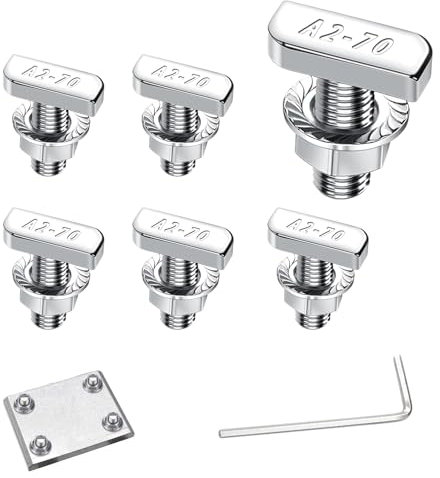 Pack of 6 Hammer Head Screws M8 x 20, Hammer Head Screw M8 Stainless Steel A2-70 with Flange Nuts, Hanger Bolts, Greenhouse Screws for PV Solar Mounting Rails, Photovoltaic