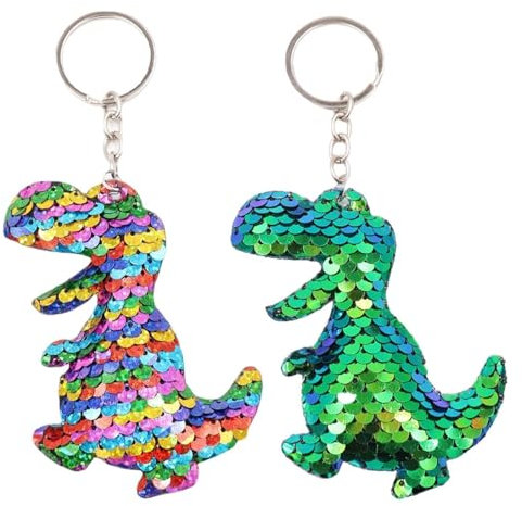 Pack De 2 Porte-Clés Dinosaures avec Paillettes, Porte-Clés Créatifs, Breloques De Sac, Porte-Clés pour Enfants avec Paillettes, Porte-Clés Mignons