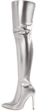 Stivali sopra il ginocchio da donna in vernice sexy – Stivali alti al ginocchio con tacco a spillo lungo in pelle stivali alti con tacco alto, argento, 38 EU