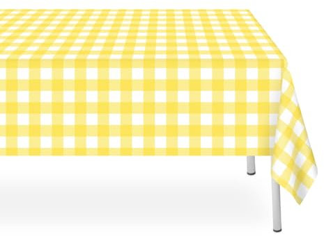 LIKAJON Lot de 2 nappes à carreaux jaunes et blancs en plastique jetables, pour fêtes, pique-niques, école, 137,2 x 274,3 cm, imperméables, pour anniversaire, fête, pique-nique, école