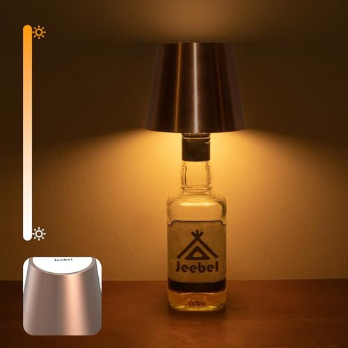 Jeebel Dimmable LED Bottle Light Rechargeable Metal Wireless Bottle Lamp with Touch Control 5200mAh IP54, Portable Bottle Shade for Indoor Outdoor Living Room Garden