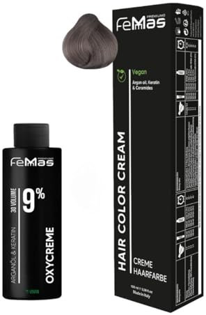 Femmas Set de tinte para el cabello rubio claro y fresco castaño 8.91 I Hair Color Cream 100 ml + crema de óxido 100 ml 9% I coloración permanente del cabello + desarrollador I Suave y duradero I