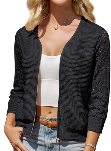 GRACE KARIN Women Lightweight Cardigan Summer Elegant V Neck Hollow Out Sweater L Black