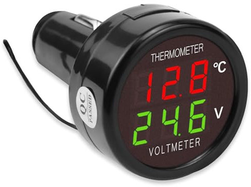 Voltmeter 12V Auto Digitales Thermometer Auto 2 IN 1 Digital Anzeige Spannung Temperatur Batteriewächter Tester Meter Voltmesser für SUV PKW LKW Wohnmobil