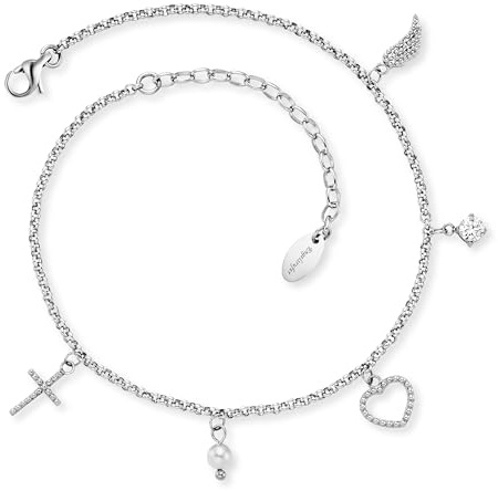 Engelsrufer Damen Fußkettchen aus Sterling Silber mit Zirkonia, Perle und Anhänger - Karabinerverschluss - längenverstellbar - nickelfrei - Größe: - Größe: 22+5cm