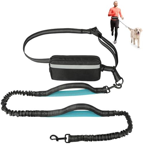 vsshe Joggingleine Hunde, Freihandleinen Hundeleine mit Verstellbarem Hüftgurt, Reflektierende Elastische Bauchgurt Hundeleine mit Dual Griffe für Spazieren Wandern Joggen(für alle Hunderassen)Schwarz