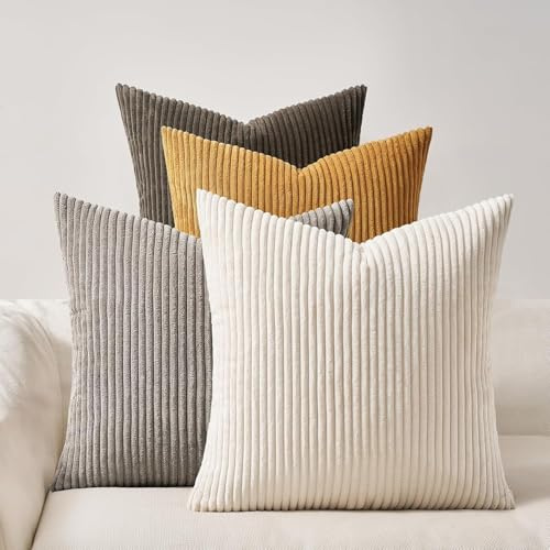 Topfinel Kissenbezug 45x45 cm Braun 4er Set Kordsamt Kissenbezüge Kissenhülle Dekokissenbezug Sofakissen Dekokissen Deko für Sofa Schlafzimmer Wohnzimmer Balkon Kinder Flauschig Farbverlauf