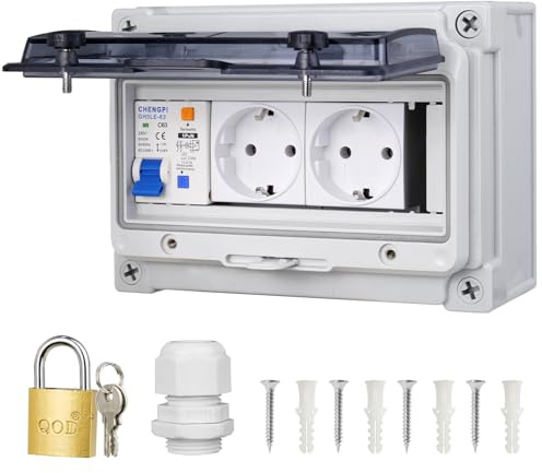 CHENGPI Boîtier de Distribution,Coffret Electrique Etanche, Boitier Etanche Electrique Exterieur avec Prises et Interrupteurs de Fuite,Tableau Electrique 8 Modules