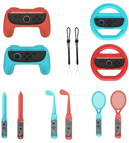 NBCP SWITCH2 [Set] Sportzubehör-Set, kompatibel mit physischen Spielen. Stark in den Kampf eintauchen. Kompatibel mit physischen Sportarten. Joy-Con2 Griffzubehör. (Blau und Rot-18)