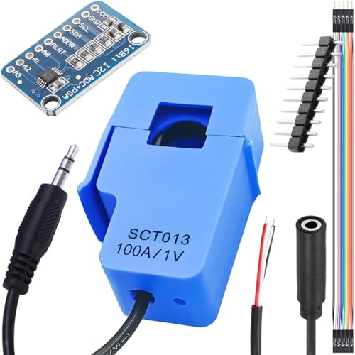 DAOKAI Trasformatore di corrente SCT-013-000 Trasformatore di corrente a nucleo diviso non invasivo CA 100 A/1 V + scheda di conversione ADC ADS1115 con cavo di collegamento e cavo audio femmina