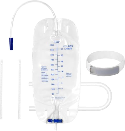 Urinbeutel Set, 3 Stück, 1000ml, 30 cm Schlauchlänge, Anti-Reflux-Ventil, Beinbeutel mit Flip-Drain und verstellbaren Stoffbändern (3 Stück 1000ml/cc)
