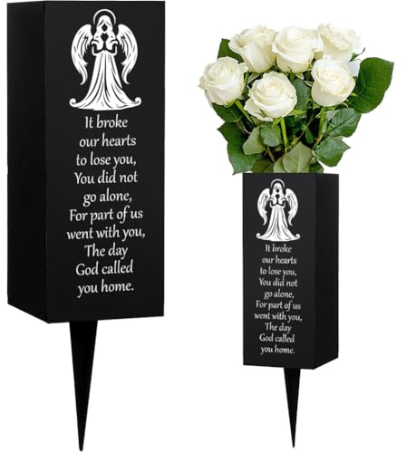 WEBEEDY Grave Vases with Spikes Weeping Angel Grave Ornaments for Cemetery Outdoor, It Broke Our Hearts to Loss You Memorial Vases for Graves Sympathy Gift for Loss of Loved One, 8x20cm, 1 Pc