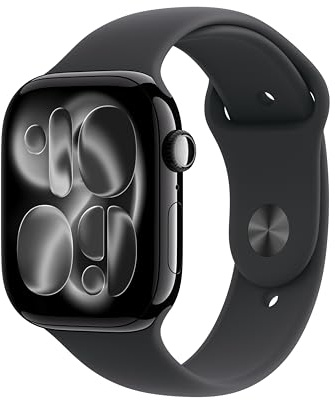 Apple Watch Series 11 [GPS + Cellular 46 mm] Montre connectée avec boîtier Noir de Jais et Bracelet Sport Noir. Score de Sommeil, Moniteur d’activité, Suivi de la santé, écran Toujours activé