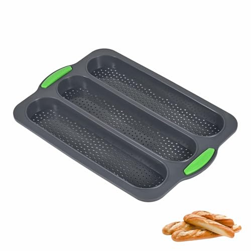 TFSYLISA Baguette-Backblech, Baguette Backform mit 3 Schlitzen aus Silikon, Baguetteblech Antihaft für Hot Dogs, Baguettes, Langes Brot