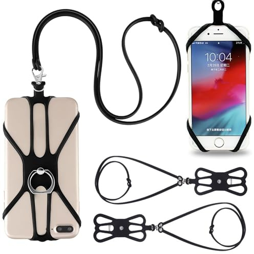 PANYI 2 Lanières Collier Telephone Portable Adaptées pour êTre Portées Autour du Cou Bandouliere Telephone Compatibles avec iPhone, Samsung,Huawei et Autres Téléphones Portables (Noir)