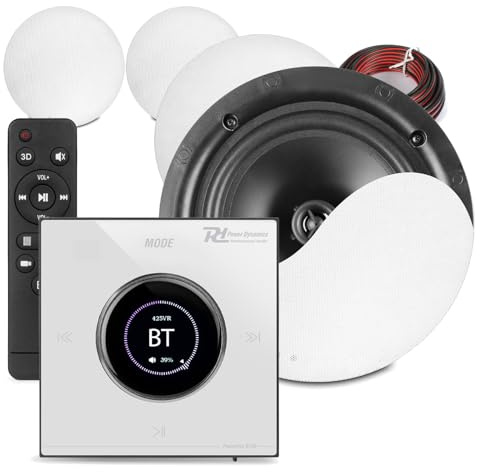 Power Dynamics Powerline B100W Bluetooth Ceiling Speaker System with 4x 8 Low Profile Ceiling Speakers, In-Wall Amplifier, LCD Touch Controls, and Speaker Cable Kit – Home Audio Solution