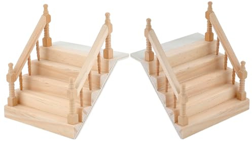 NBEADS 2 Treppenmodelle mit Holzgeländer, Maße: 12x10,5x6,3cm, Miniatur-Möbel für Feengärten, DIY Basteln