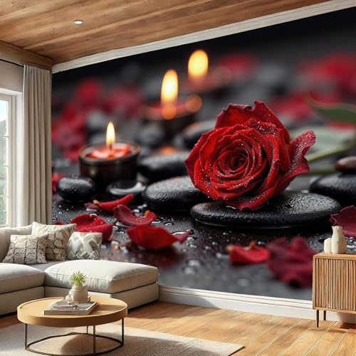 DACRWEKZ 3D Panoramique Murale De Réalisme romantique De La Galets en forme de rose Papier Peint Intissé Pour Salon Chambre Enfant Chambre Décoration Murale 450x315cm