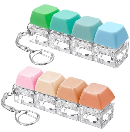 4-Key Pink Green Keyboard Fidget Toy Mechanical Switch Keychain | Two-piece colorful buttons; satisfying audible tapping; effective anxiety calming ornament for desktop players children
