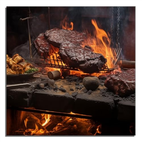 Wallario Wandbild aus Acryl, 50 x 50 cm, freischwebende Optik - Urige Grillkunst: Steakschmiede