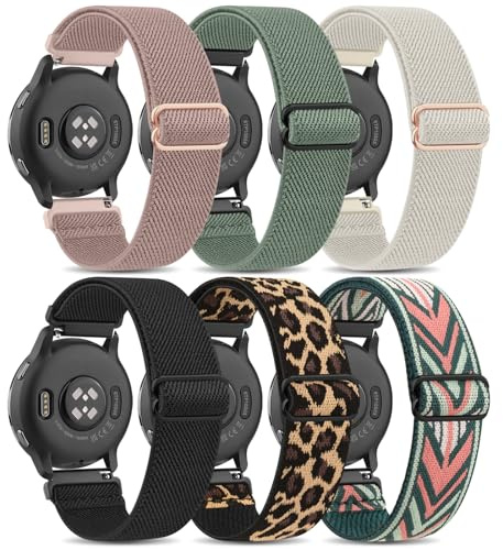 6 Stück Nylon Armband18mm für Garmin Venu 2S/3S & Forerunner 265S/255S | Verstellbare Schiebeschnalle, 114-218mm, atmungsaktiv, waschbar, für Sport & Alltag